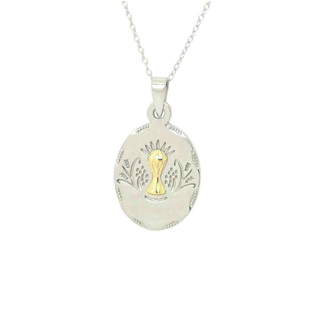 Communion Chalice Oval Pendant – Sterling Silver & Gold Plated