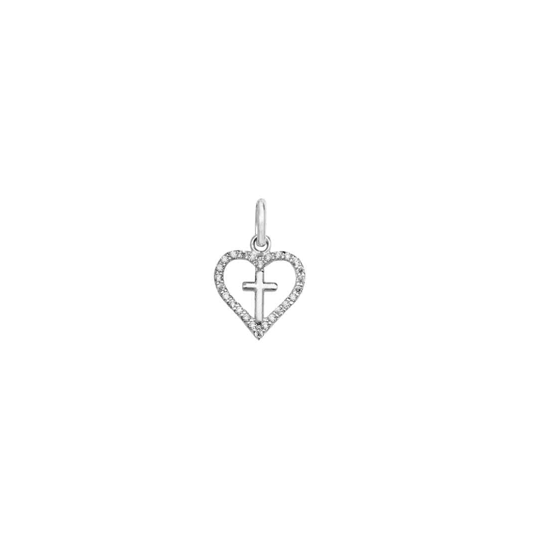Crystal Heart & Cross Pendant – Sterling Silver