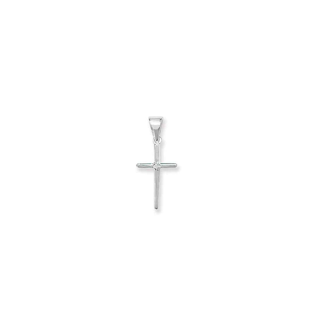 Slim Crystal Cross Pendant – Sterling Silver