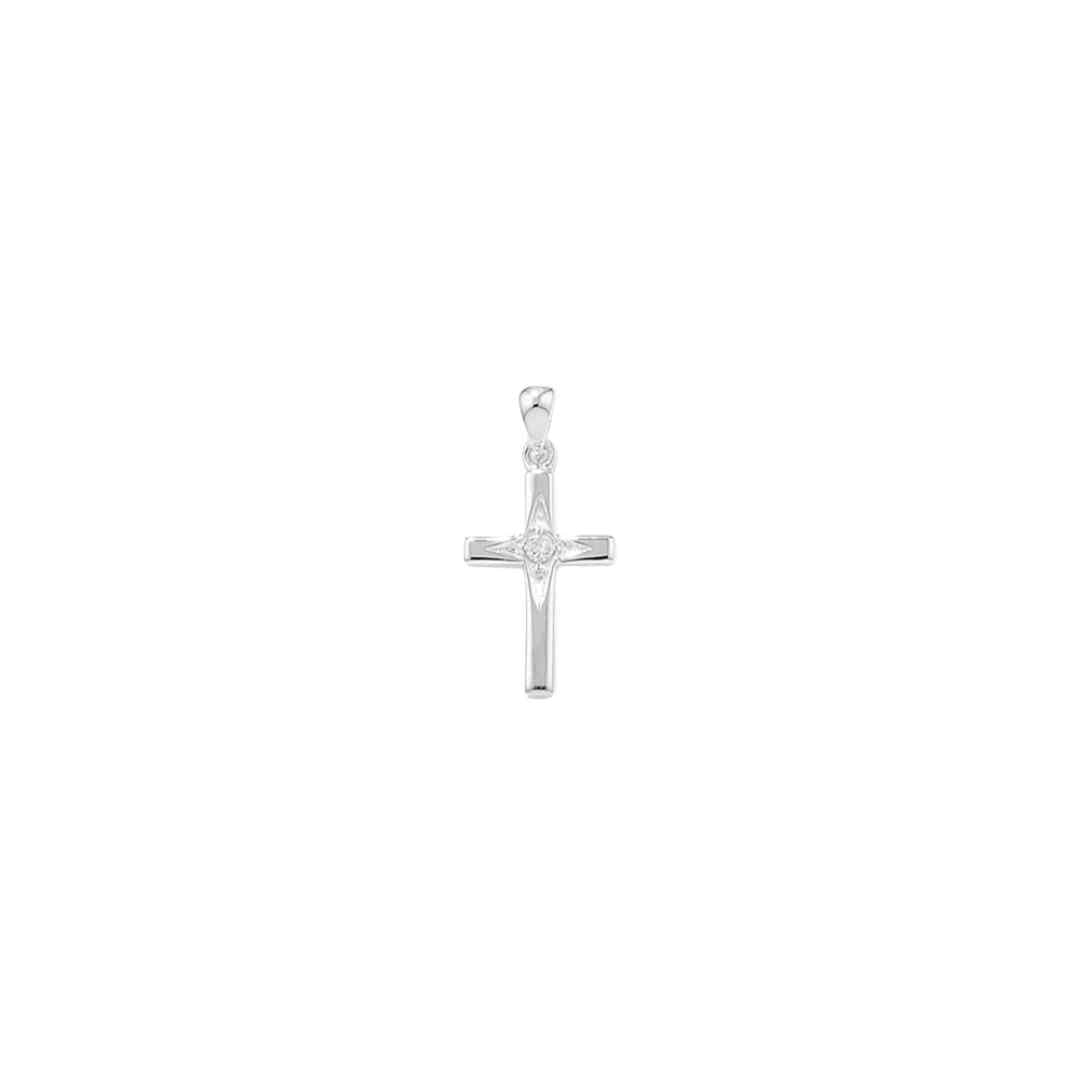 Polished Crystal Cross Pendant – Sterling Silver