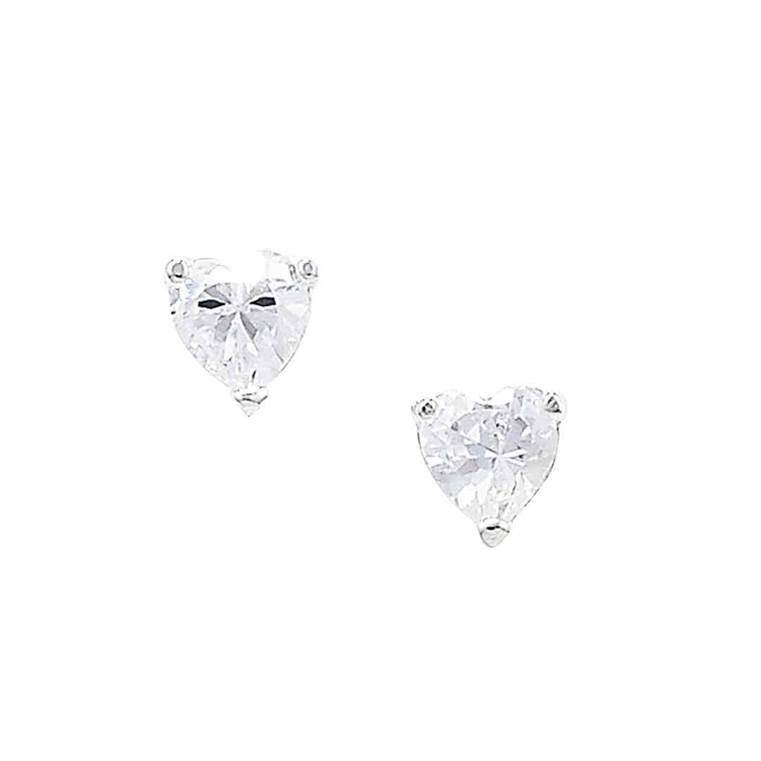 Heart‑Shaped Crystal Stud Earrings – Sterling Silver
