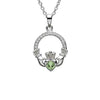 Sterling Silver CZ Claddagh August Birthstone Pendant