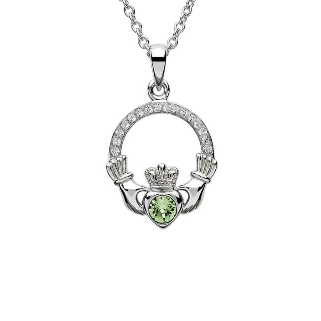 Sterling Silver CZ Claddagh August Birthstone Pendant