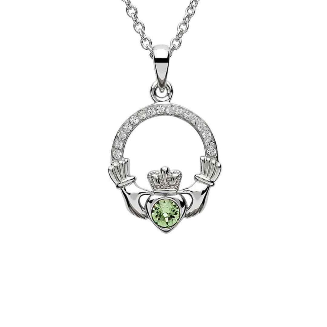 Sterling Silver CZ Claddagh August Birthstone Pendant