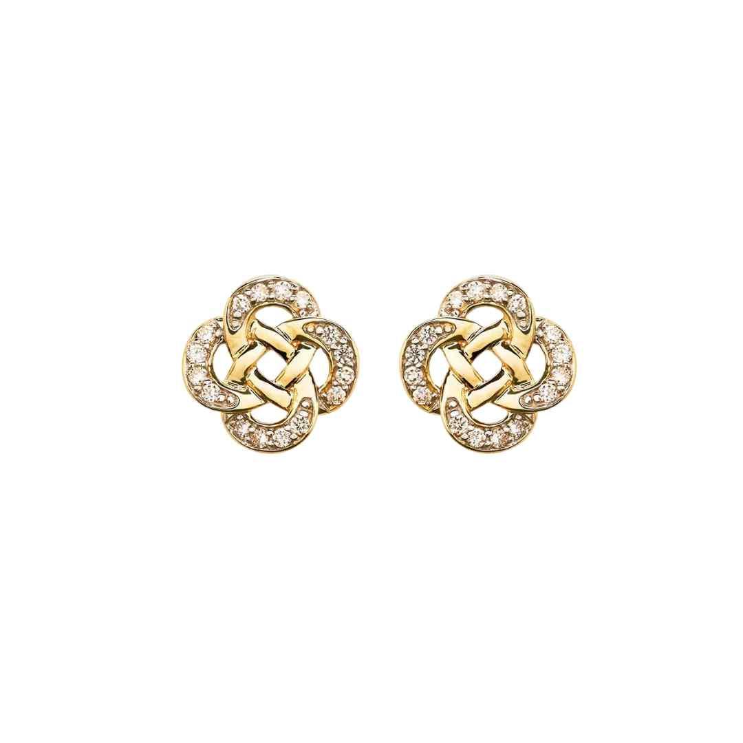 14ct Gold Diamond Celtic Love Knot Stud Earrings