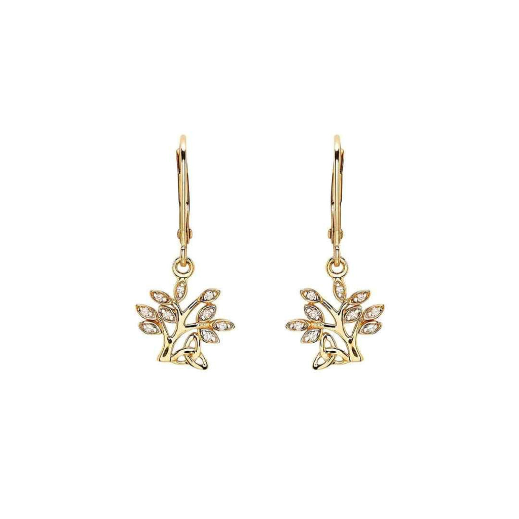 14ct Gold Diamond Celtic Tree of Life Drop Earrings
