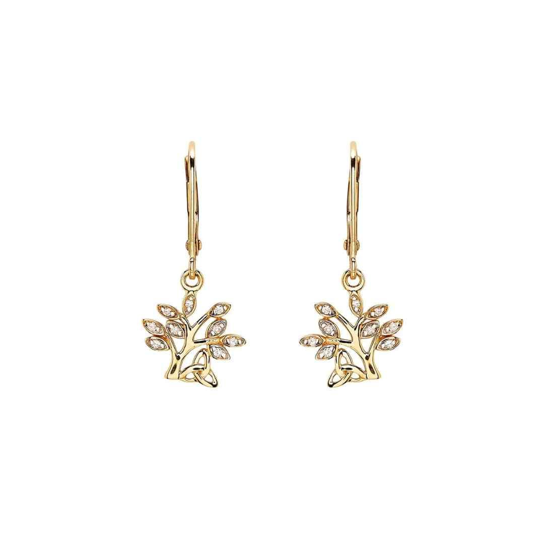 14ct Gold Diamond Celtic Tree of Life Drop Earrings