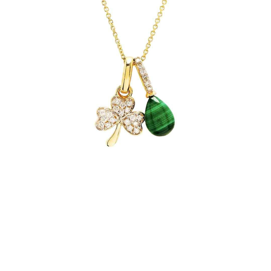 14ct Gold Diamond & Malachite Shamrock Pendant