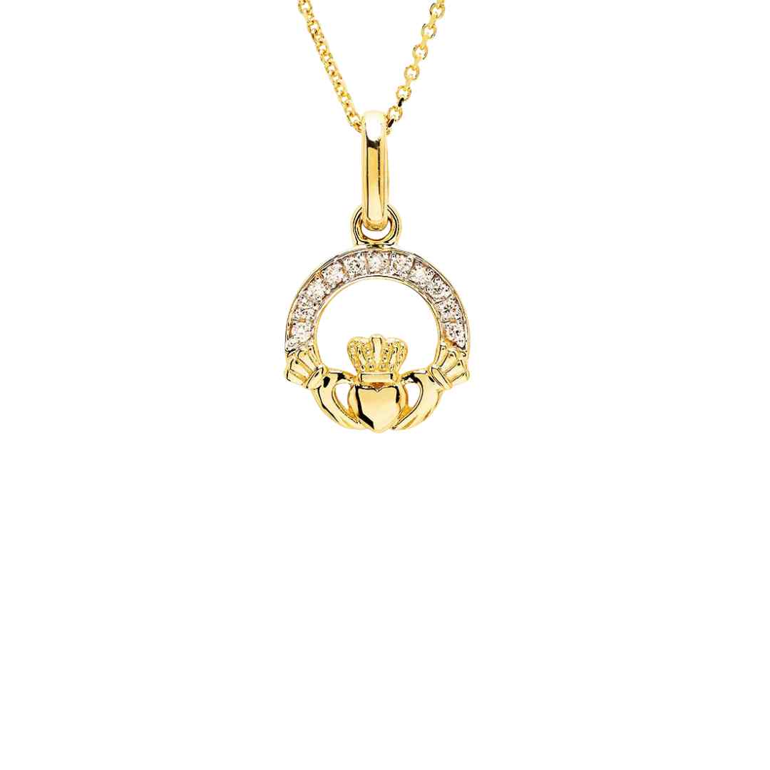 14ct Gold Diamond Claddagh Pendant