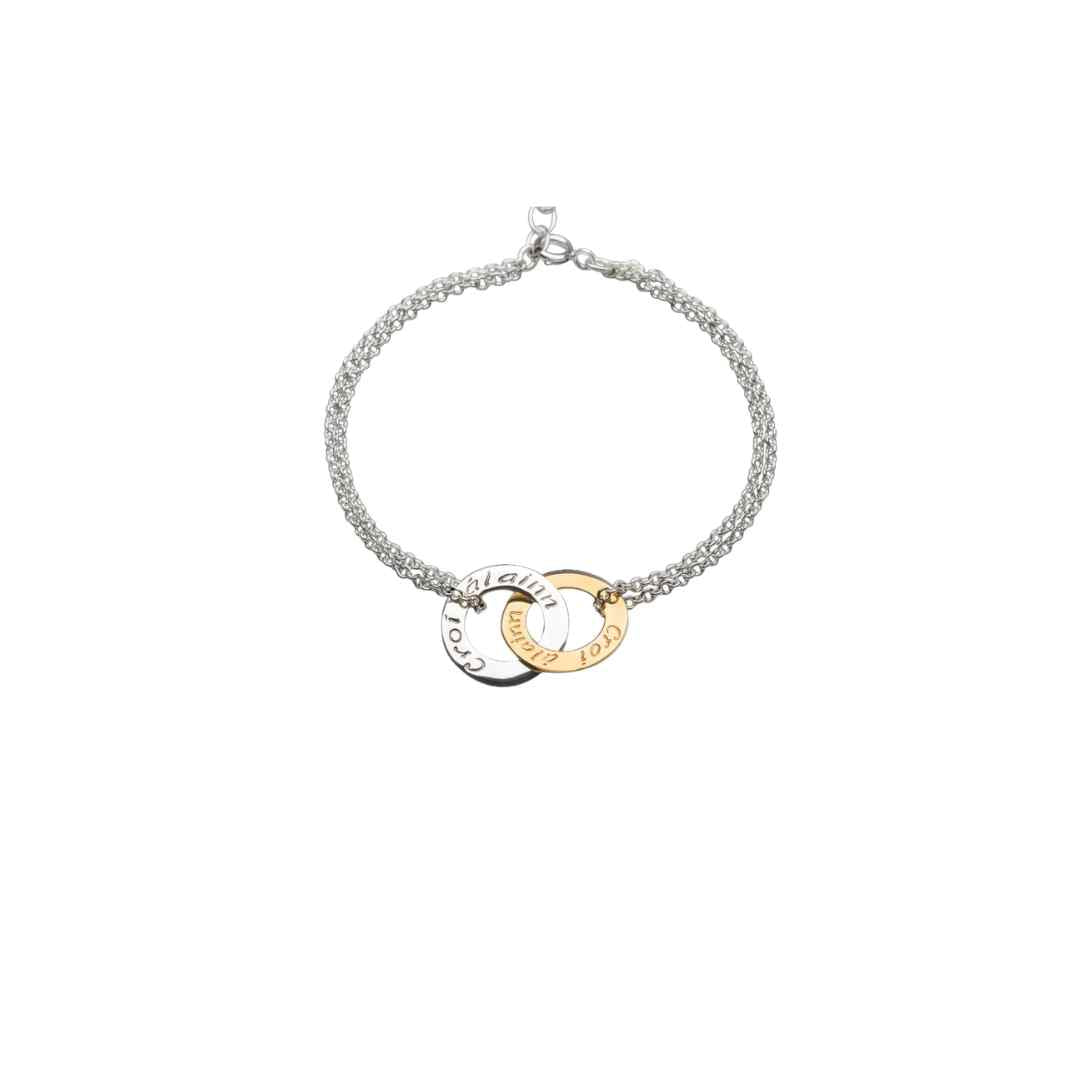 Enibas Silver Double Croí Álainn Bracelet with 9ct Gold Disc