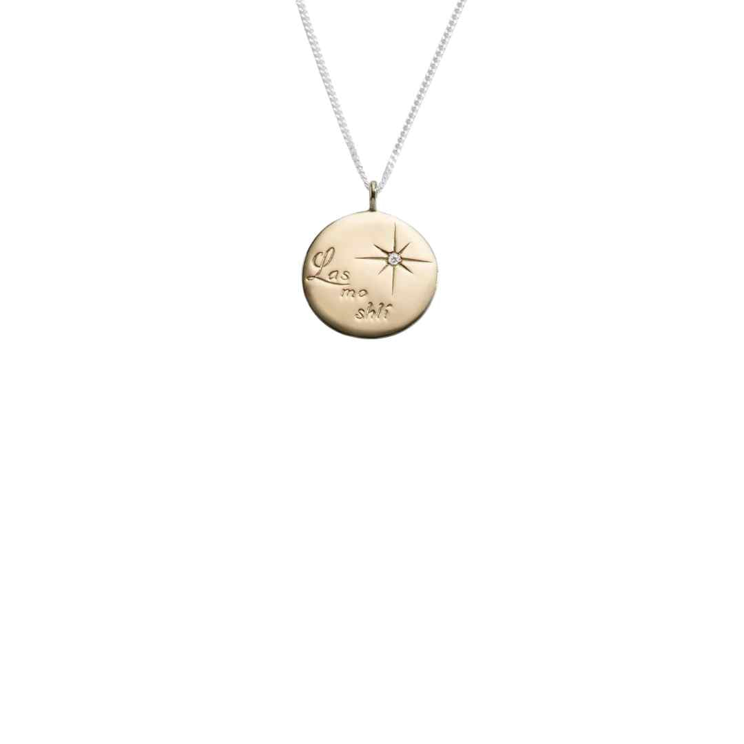 Enibas Silver Las Mo Shlí Necklace with 9ct Gold Disc & Diamond