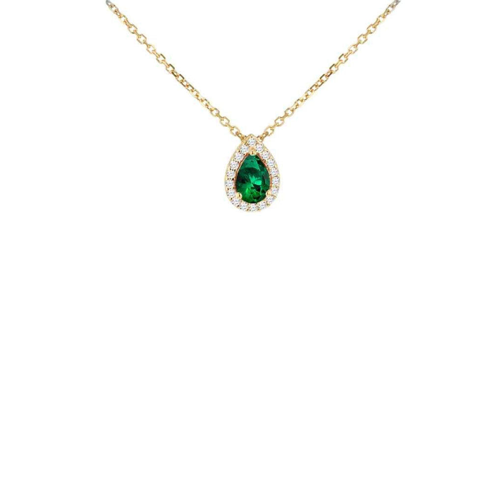 9ct Yellow Gold Green Pear Halo CZ Adjustable Necklace