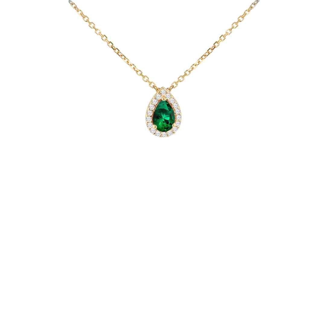 9ct Yellow Gold Green Pear Halo CZ Adjustable Necklace