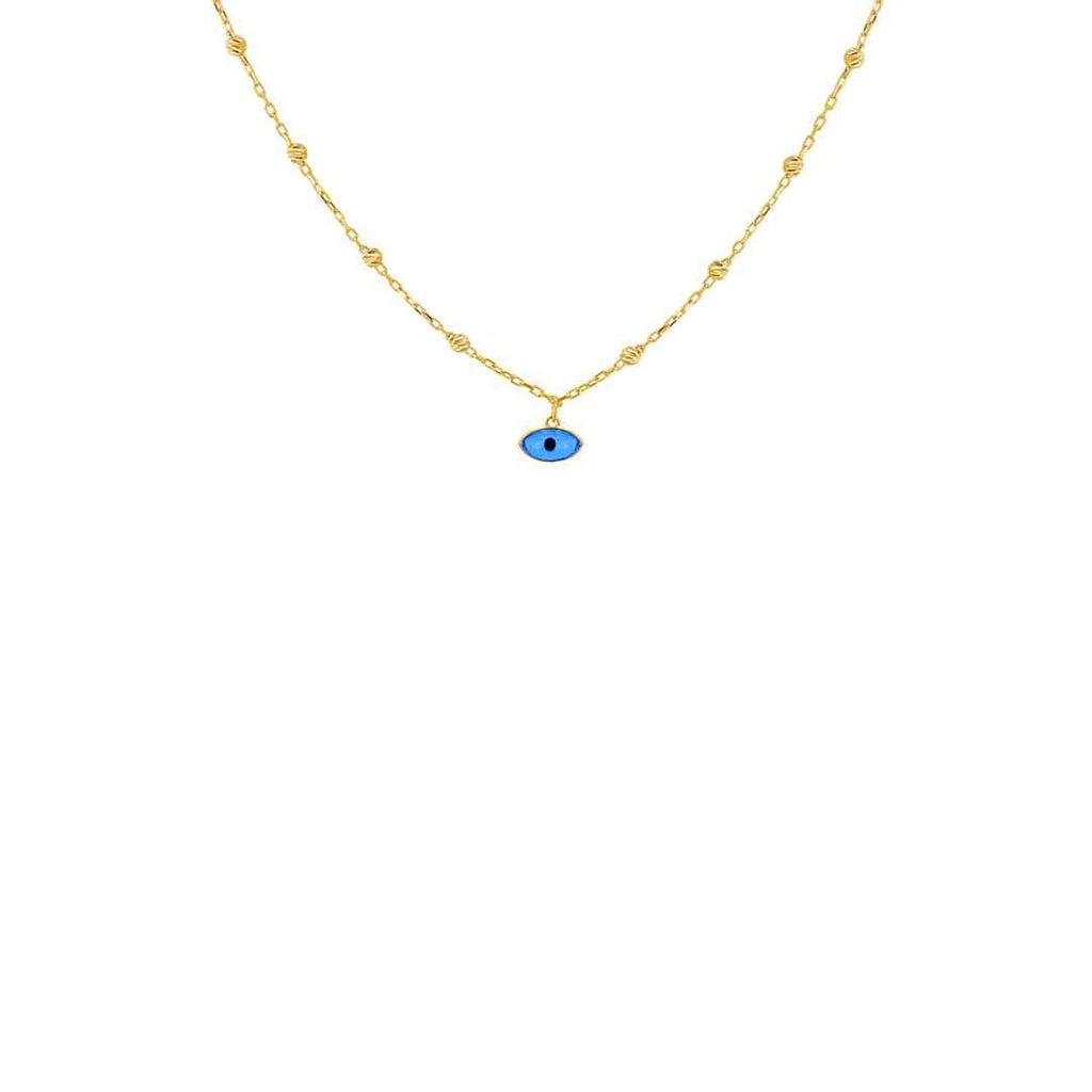 9ct Yellow Gold Blue Evil Eye CZ Fancy Necklace