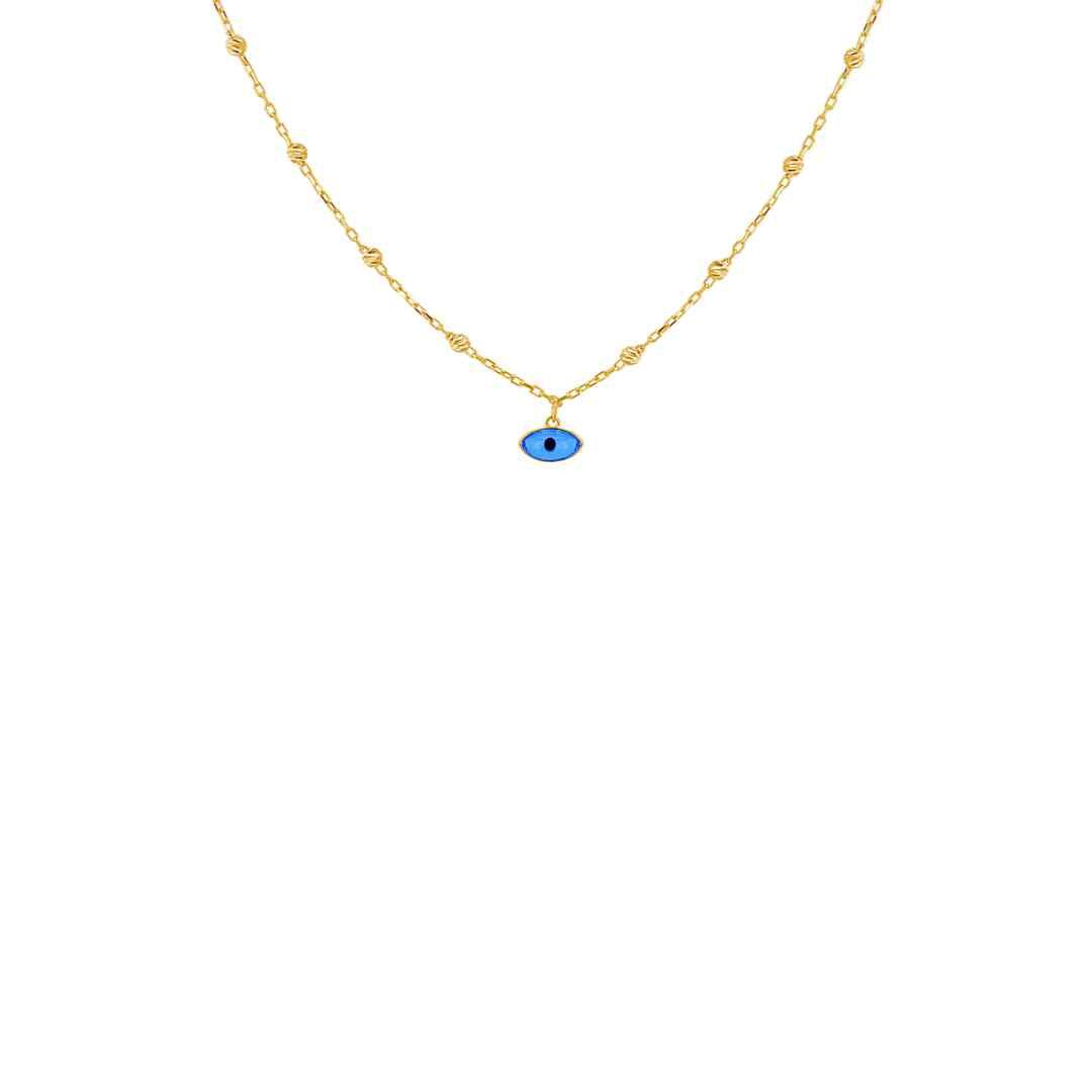 9ct Yellow Gold Blue Evil Eye CZ Fancy Necklace