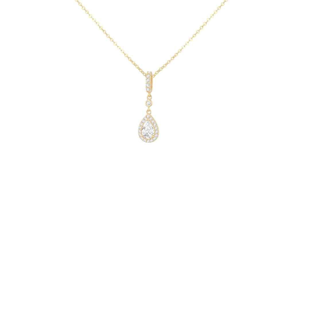 9ct Yellow Gold Pear Drop CZ Stone‑Set Adjustable Necklace