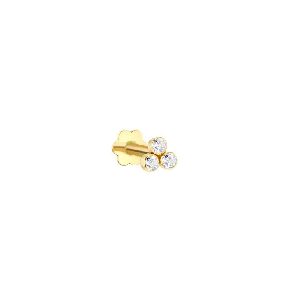 9ct Yellow Gold Triple CZ Labret Stud