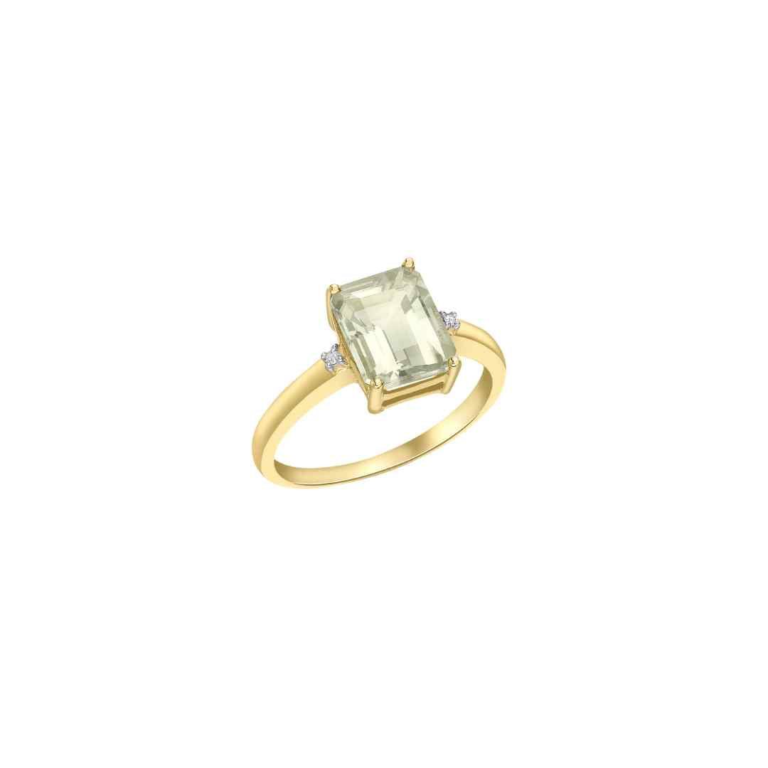 9ct Yellow Gold Green Amethyst Stone‑Set Ring