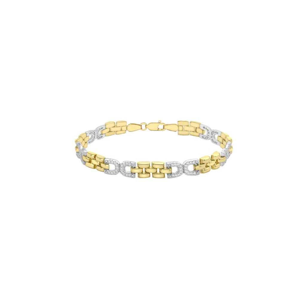 9ct 2‑Colour Gold CZ Link Bracelet