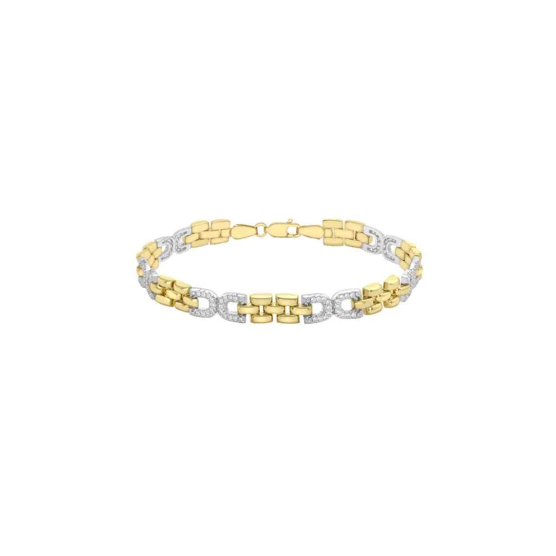 9ct 2‑Colour Gold CZ Link Bracelet