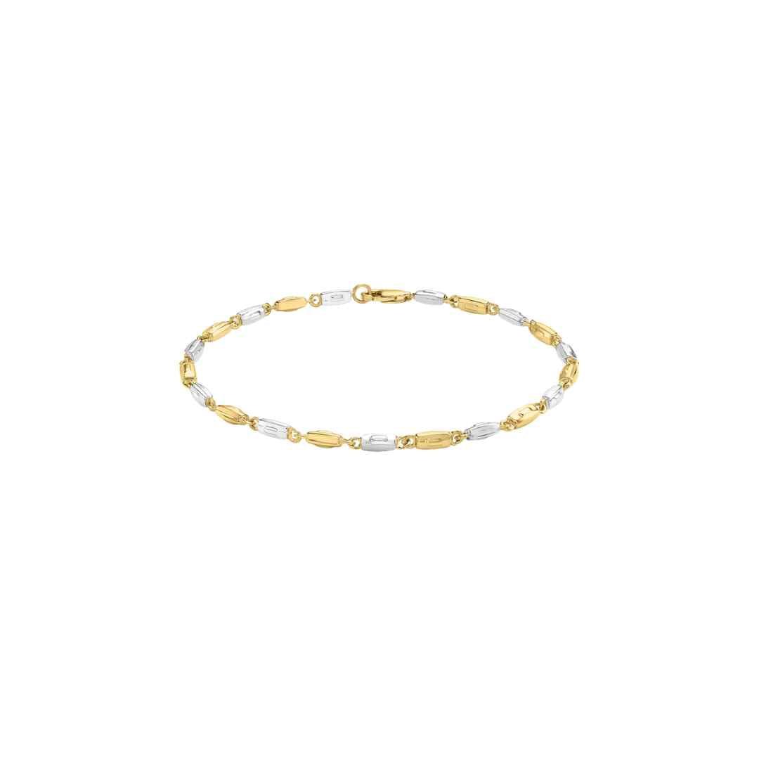 9ct 2‑Colour Gold Rectangular Link Bracelet