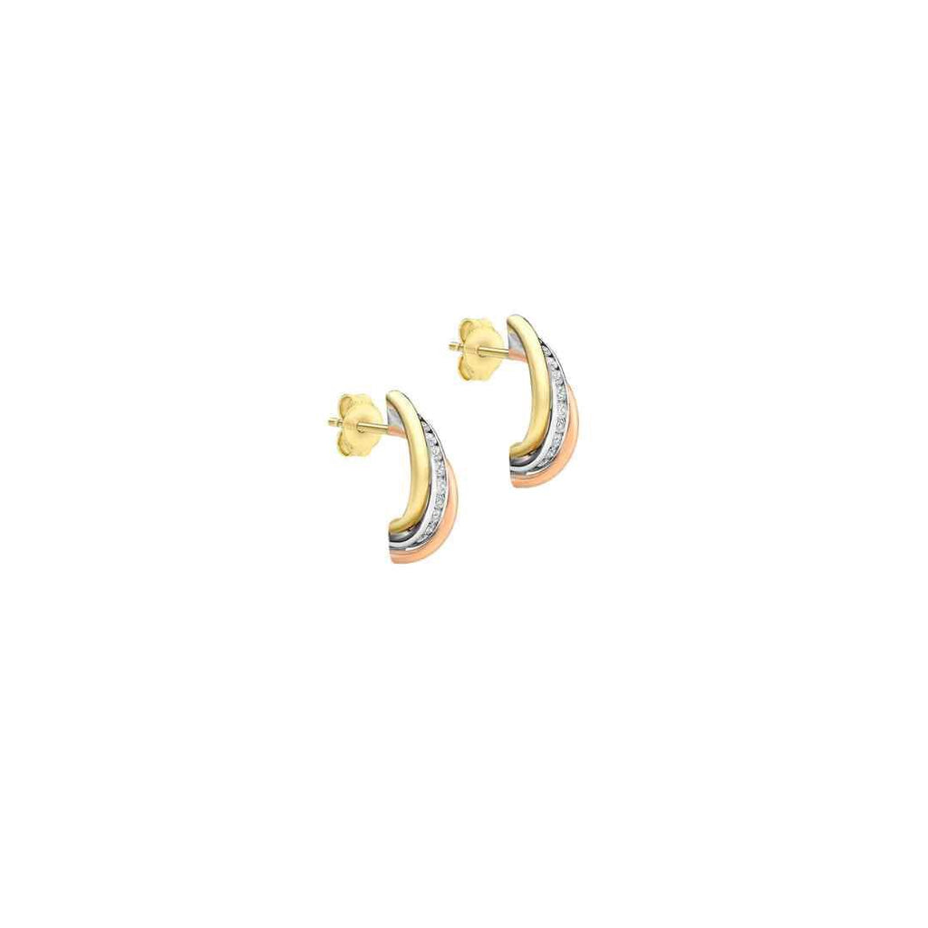 9ct 3‑Colour Gold CZ Russian Band Earrings