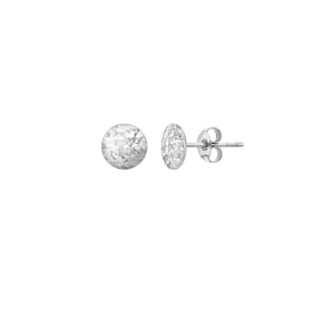 9ct White Gold Diamond Cut Pyramid Button Stud Earrings