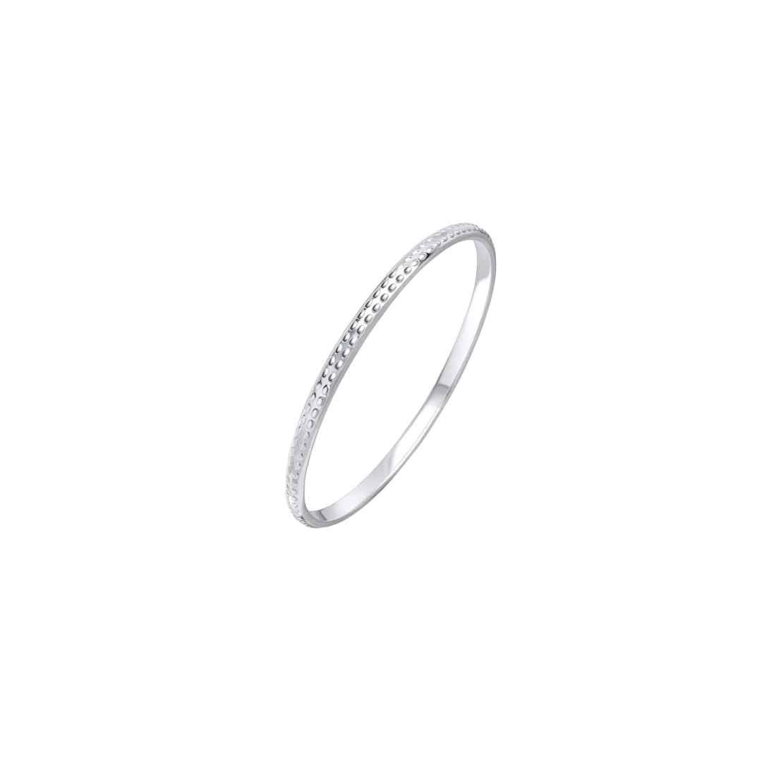 Silver 5mm Solid Round D‑Shaped Bangle with Oval Beaded Design