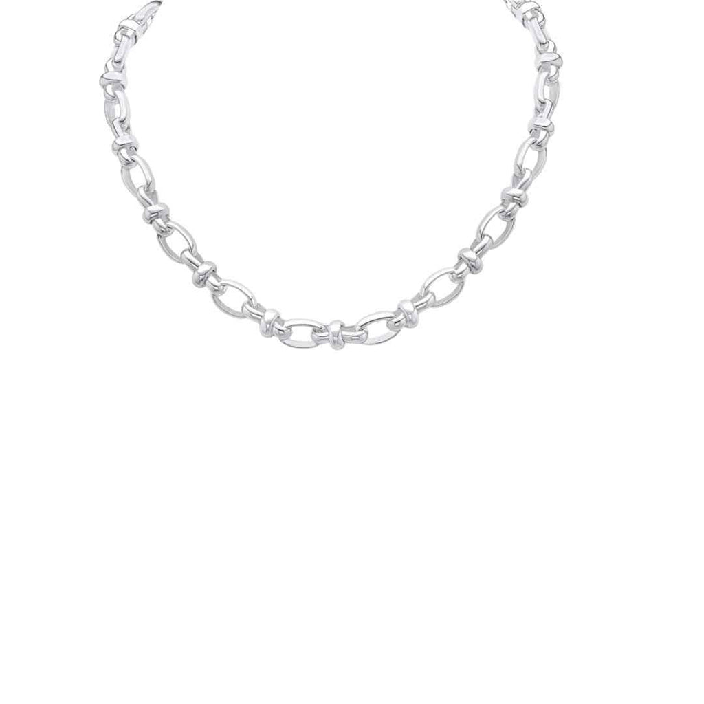Silver 10.7mm Handmade Oval Pinched Link Chain Necklace