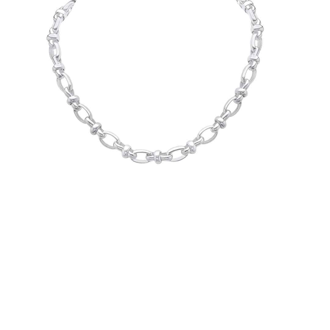 Silver 10.7mm Handmade Oval Pinched Link Chain Necklace