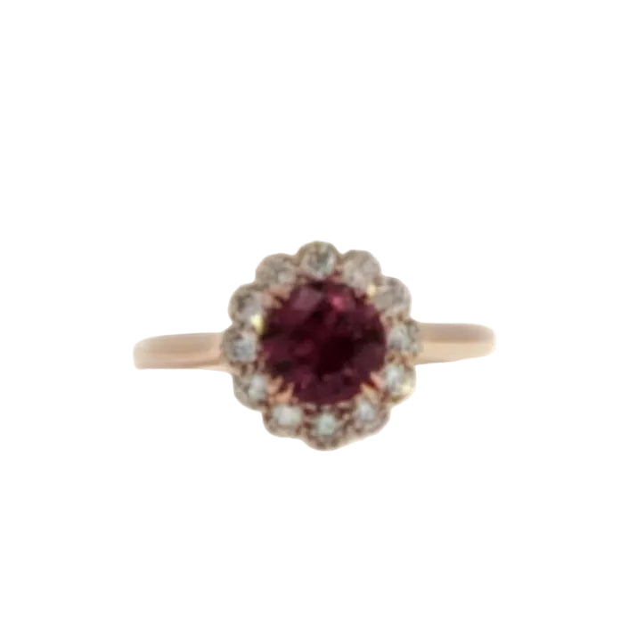 18ct Rose Gold Garnet & Natural Diamond Floral Ring