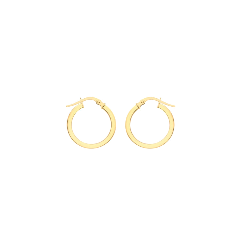 9ct Yellow Gold Square-Tube Round Hoop Creole Earrings