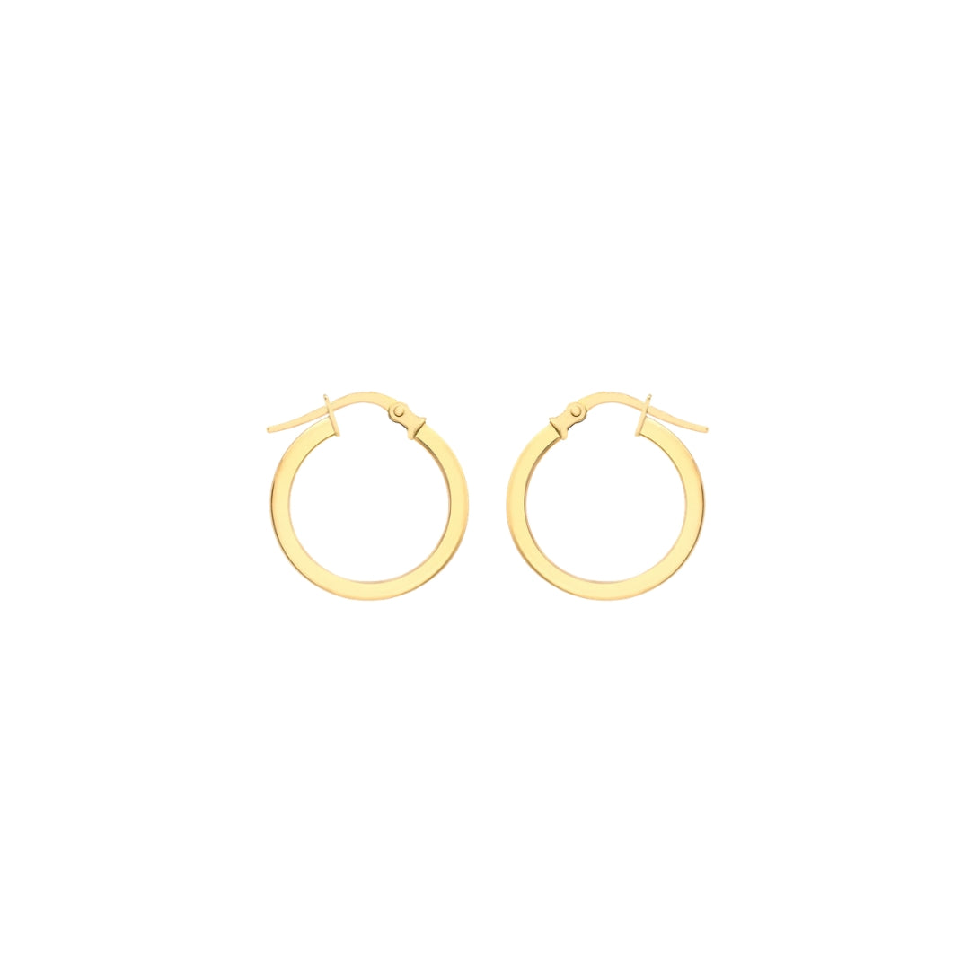 9ct Yellow Gold Square-Tube Round Hoop Creole Earrings