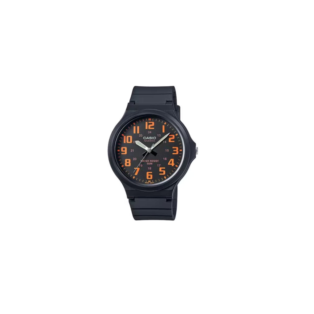 Casio Collection Analogue – Black Dial with Orange Arabic Numerals