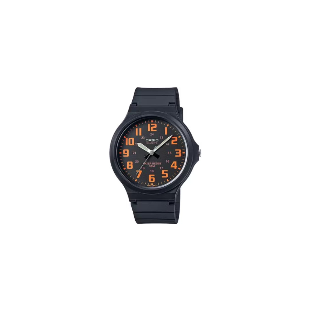 Casio Collection Analogue – Black Dial with Orange Arabic Numerals