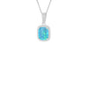 Sterling Silver Rhodium Plated Rectangle Synthetic Turquoise Opal & White CZ Halo Pendant