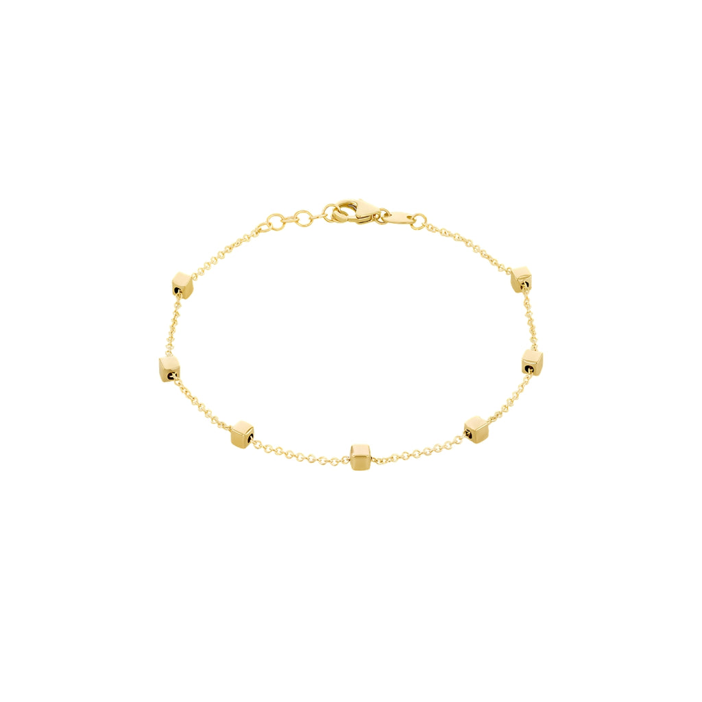 9ct Yellow Gold 7 Station Square Pebble Bracelet