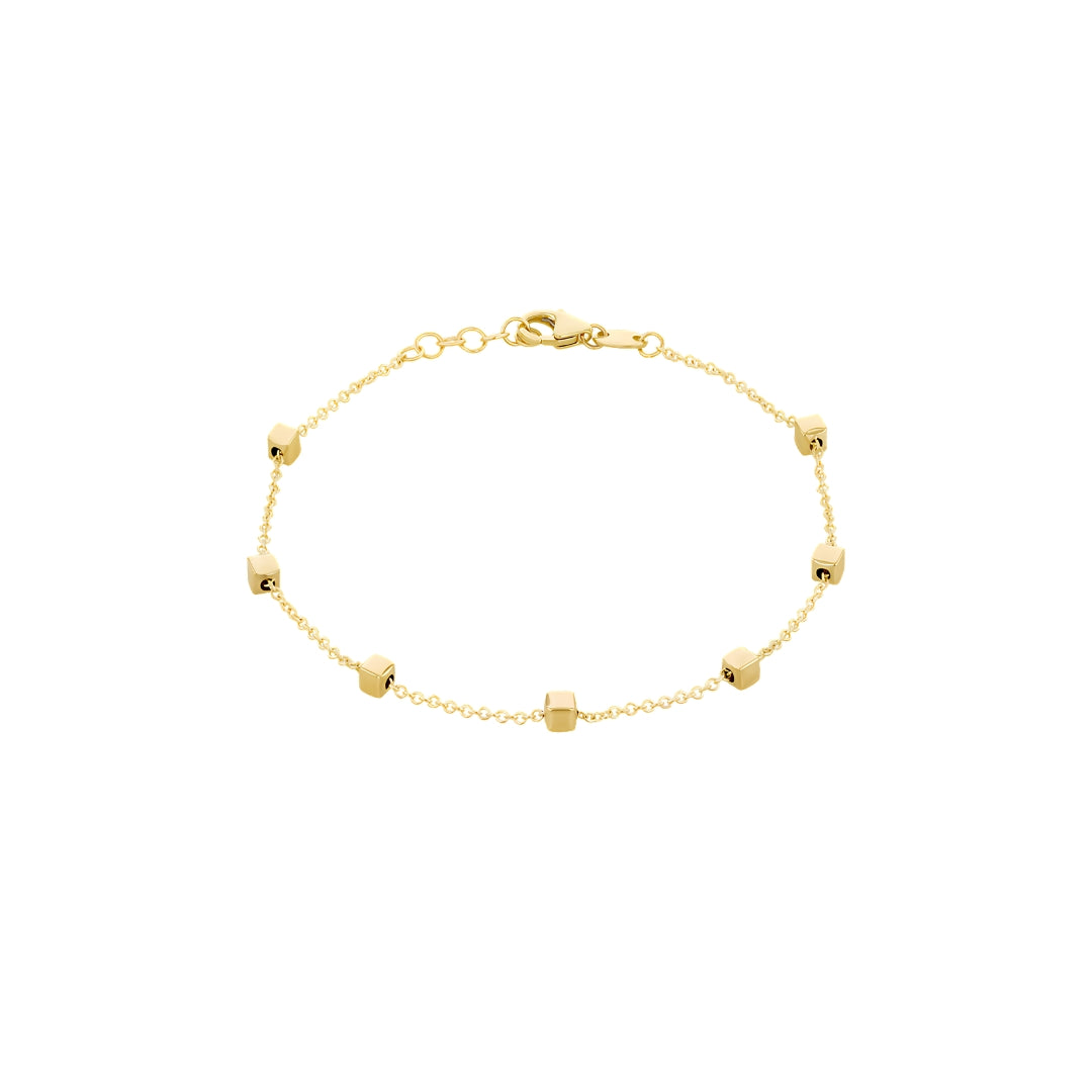 9ct Yellow Gold 7 Station Square Pebble Bracelet