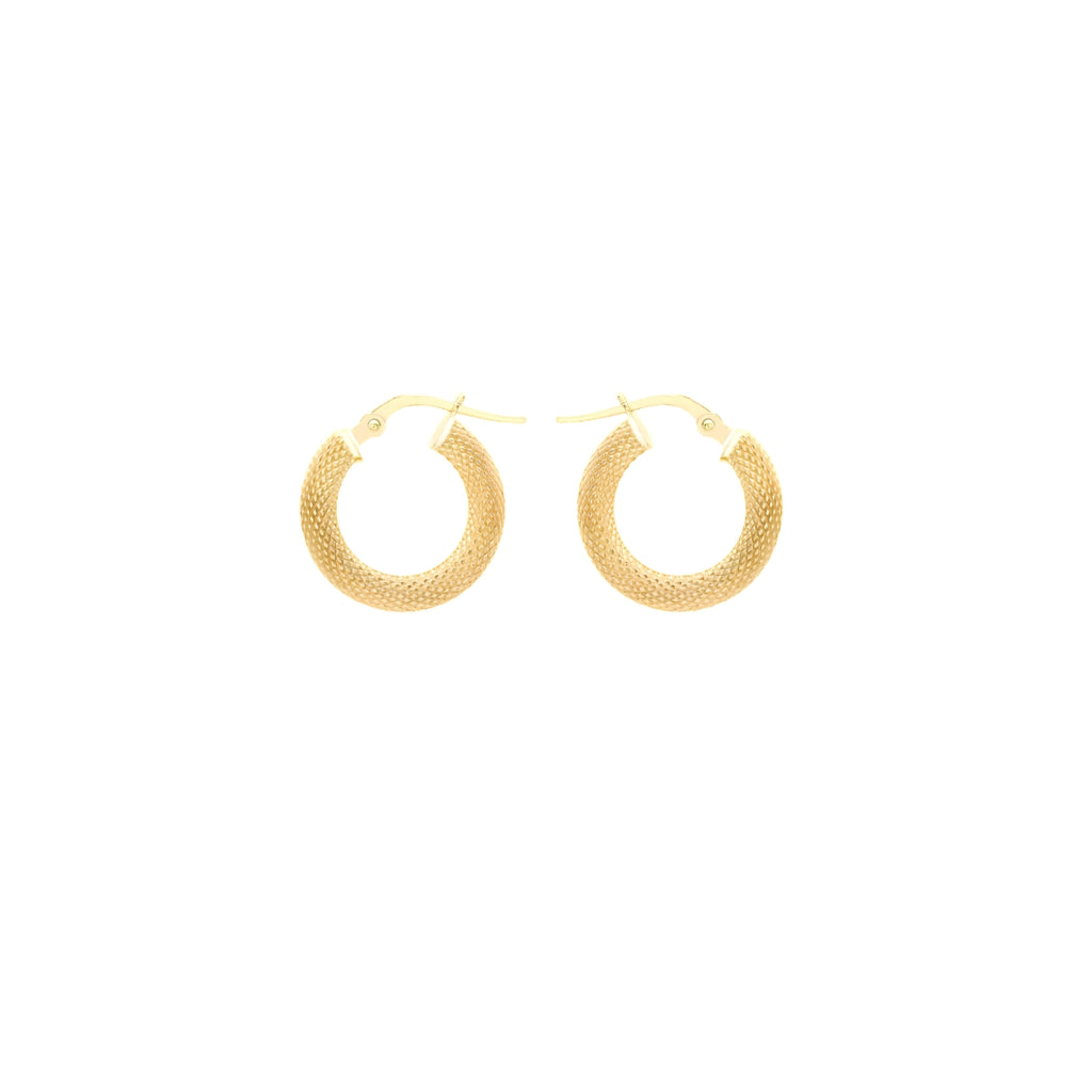 9ct Yellow Gold Diamond Cut Textured Round Hoop Creole Earrings