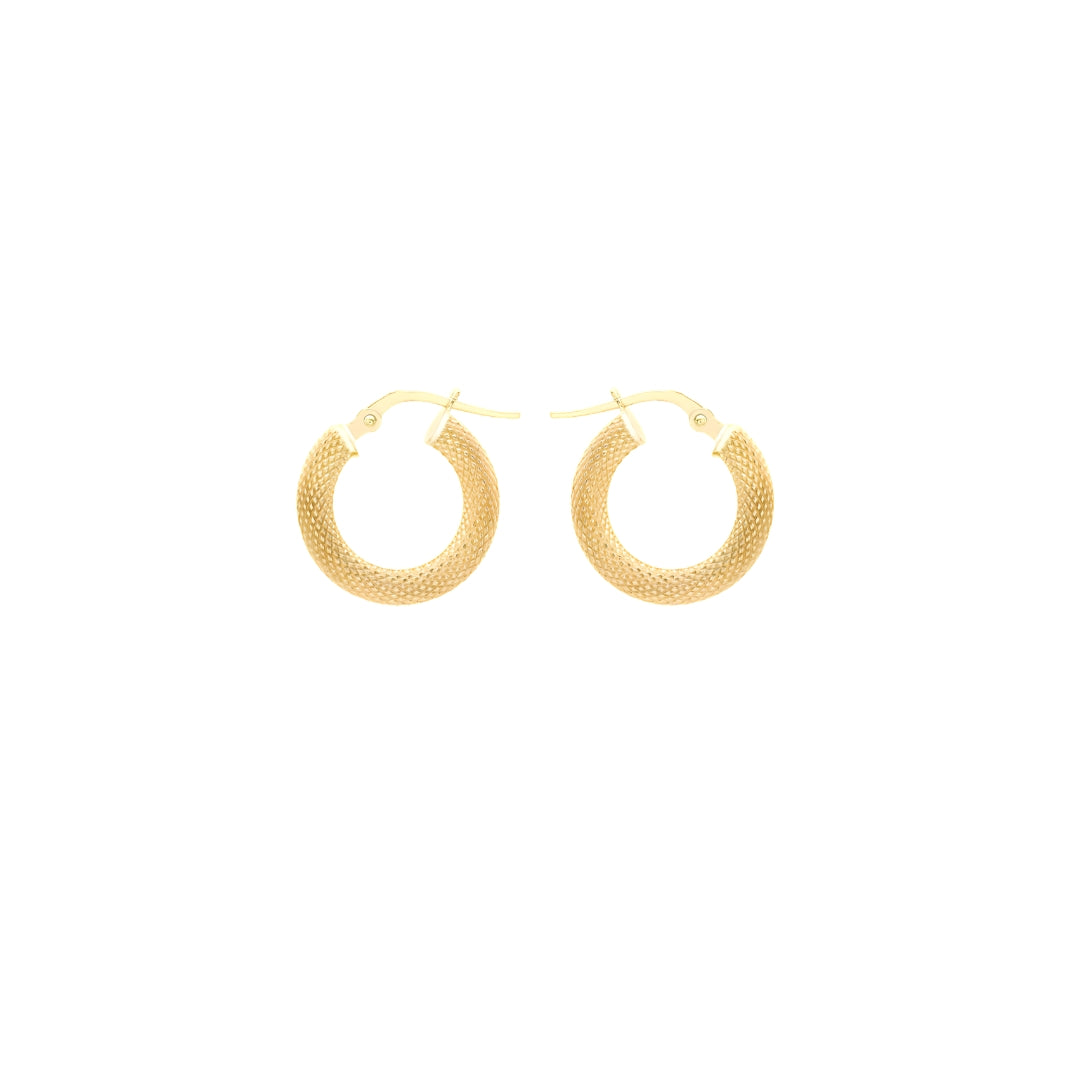 9ct Yellow Gold Diamond Cut Textured Round Hoop Creole Earrings