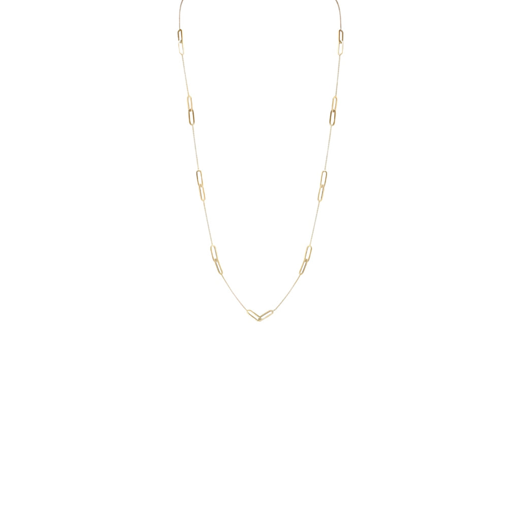 9CT Yellow Gold Double Oval & Chain Necklace 32"