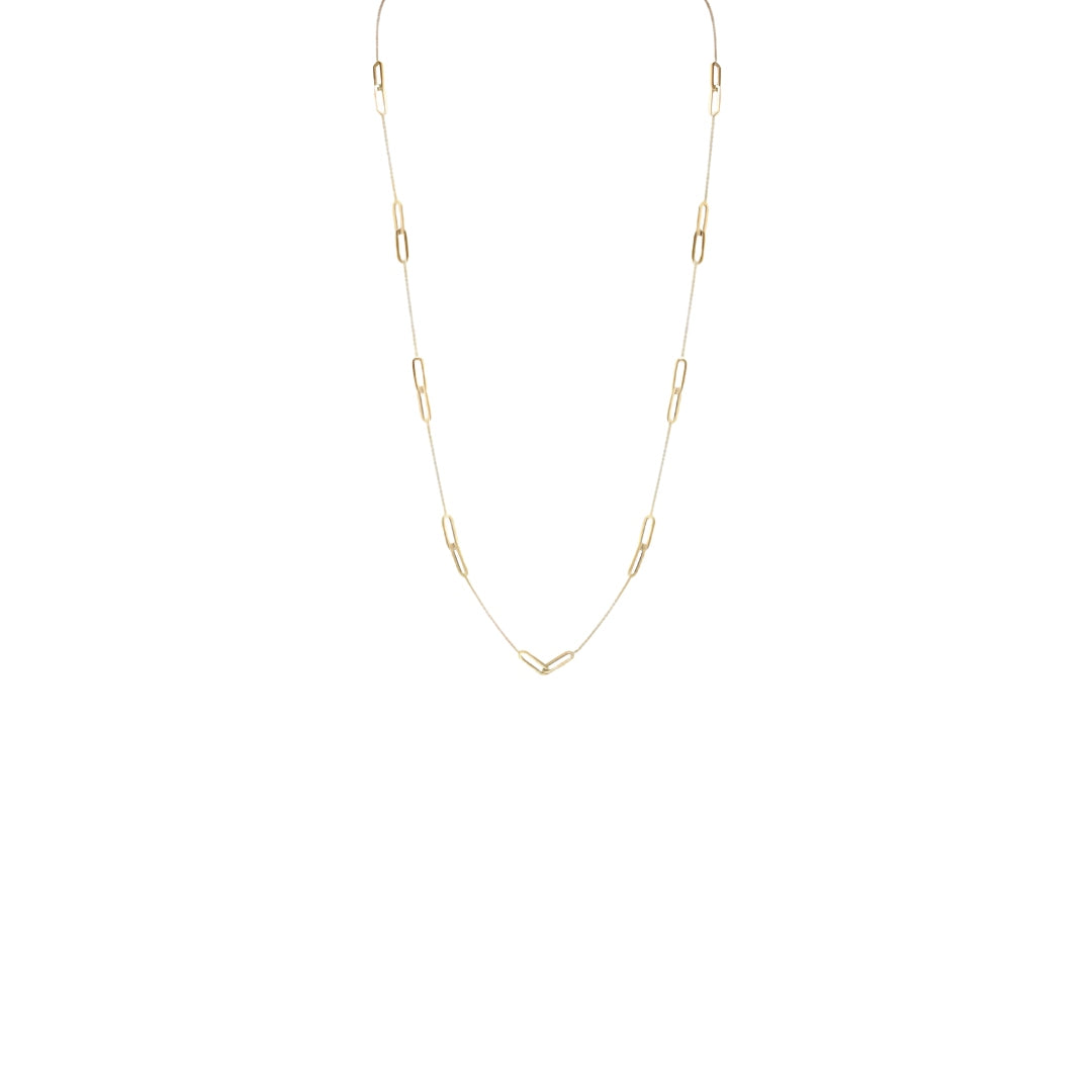 9CT Yellow Gold Double Oval & Chain Necklace 32"