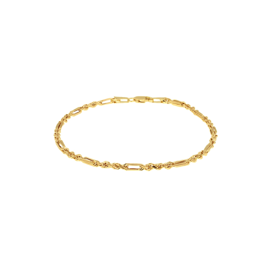 9ct Yellow Gold Hollow Diamond Cut Figarope Bracelet