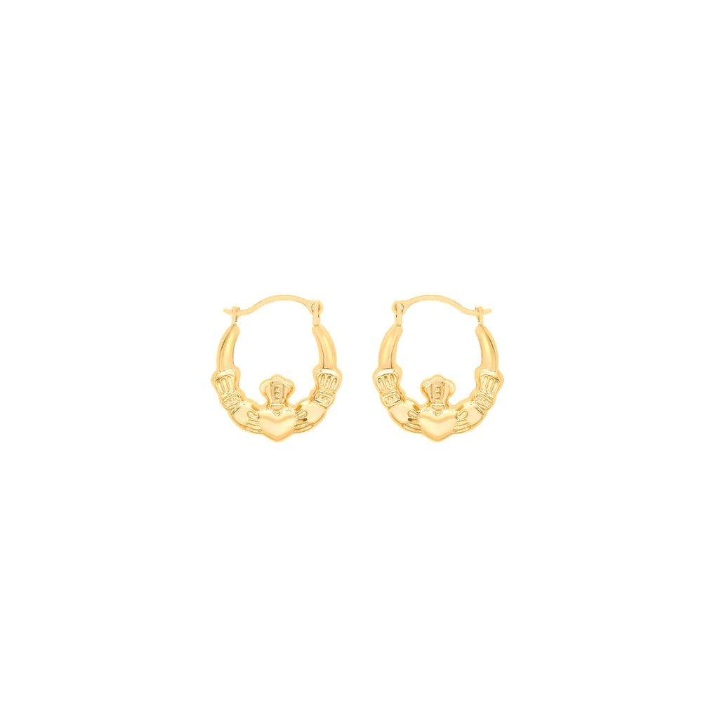 9ct Yellow Gold Claddagh Creole Earrings