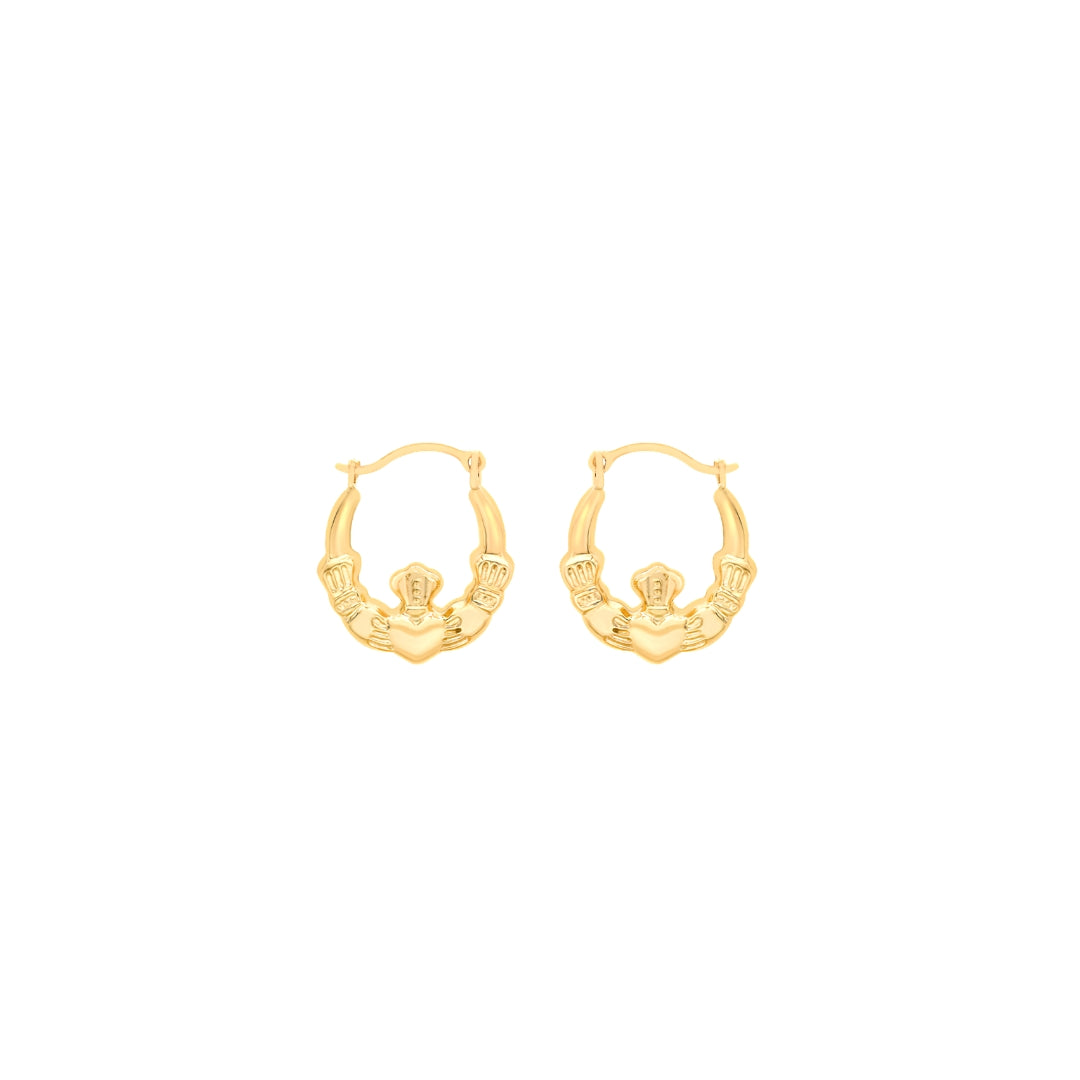 9ct Yellow Gold Claddagh Creole Earrings