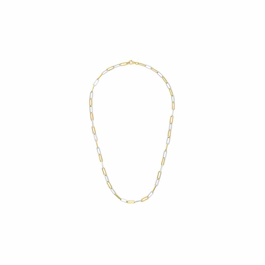 9CT Two Tone Yellow & White Gold Oval Paperchain Necklace 24"