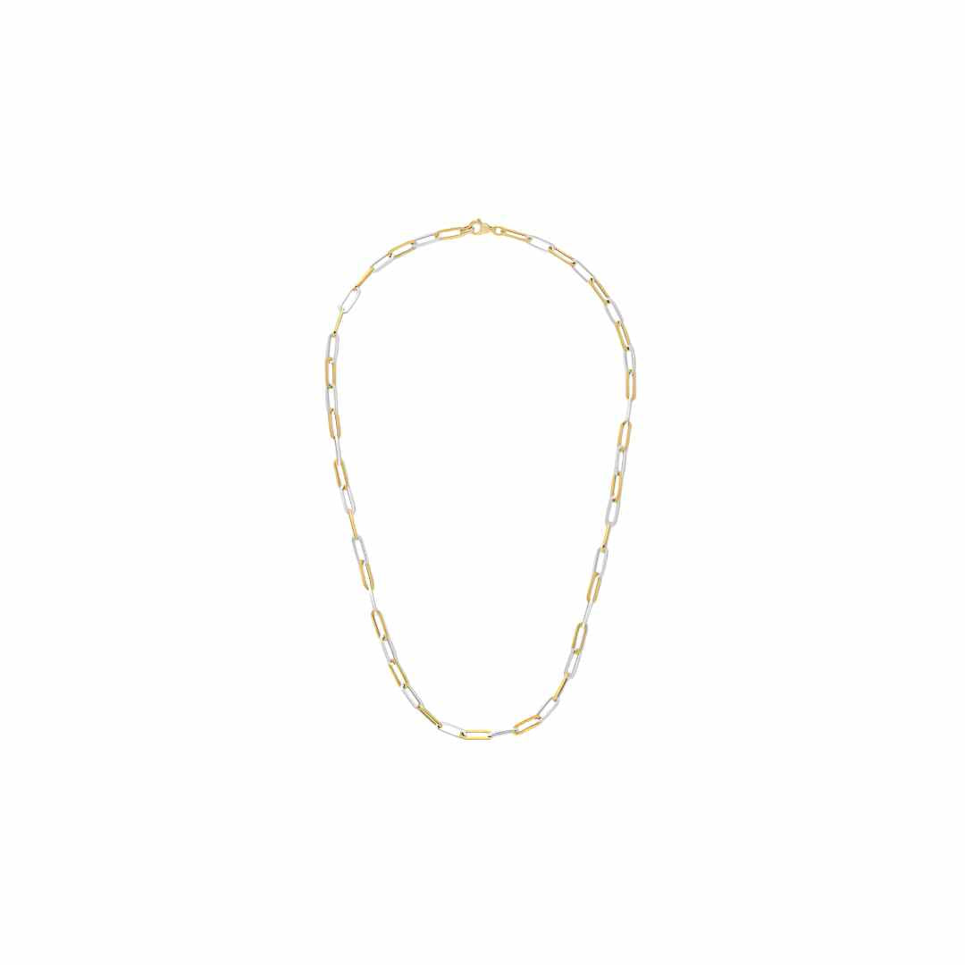 9CT Two Tone Yellow & White Gold Oval Paperchain Necklace 24"