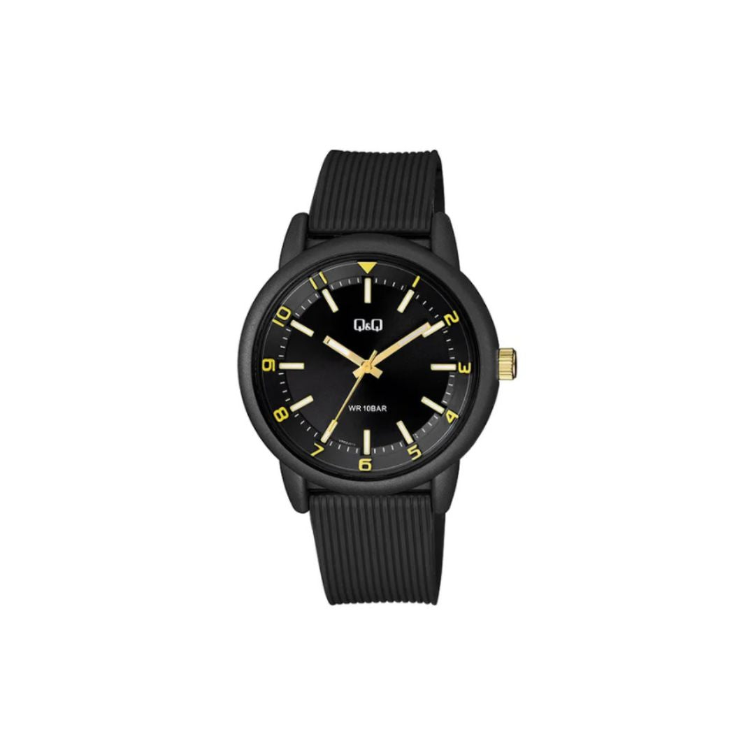 Q&Q Black & Gold Watch with Silicone Strap