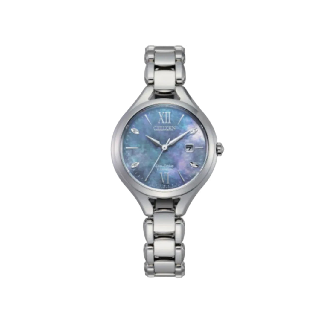 Citizen Eco-Drive Super Titanium – Grey Mother of Pearl Dial with Austrian Crystal Markers