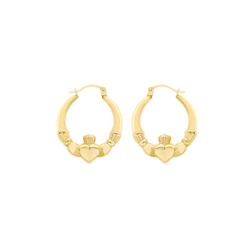 9ct Yellow Gold Claddagh Creole Earrings